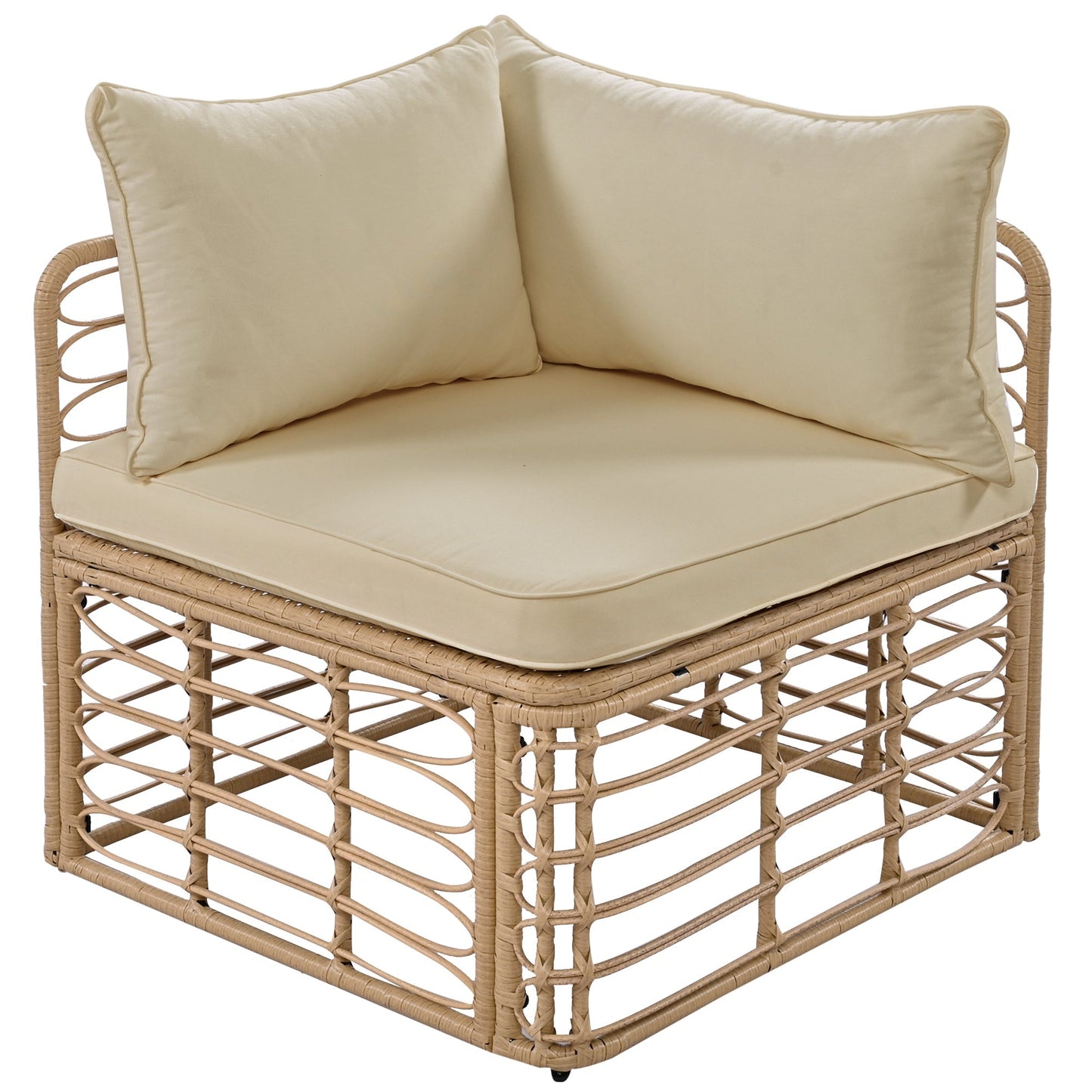 7 Pieces Outdoor Patio Furniture, All-Weather Rattan Sectional Sofa Set with Thick Cushions and Pillows, Freely Combined Conversation Sets for Garden, Backyard, Balcony, Brown