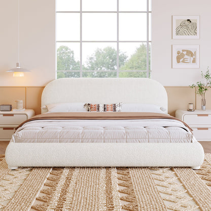Cream Style Fabric Upholstered Bed, Simple Modern Bedroom King