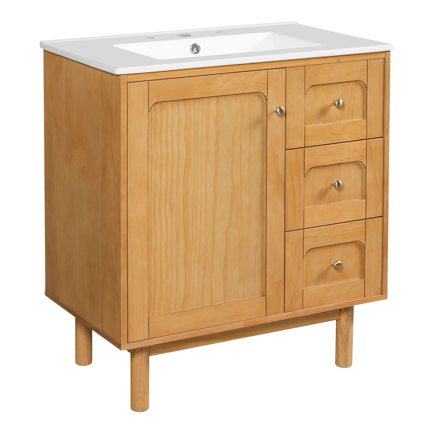 Bathroom Vanity With Sink, 3 Drawers, Soft Close Door - Natural Wood