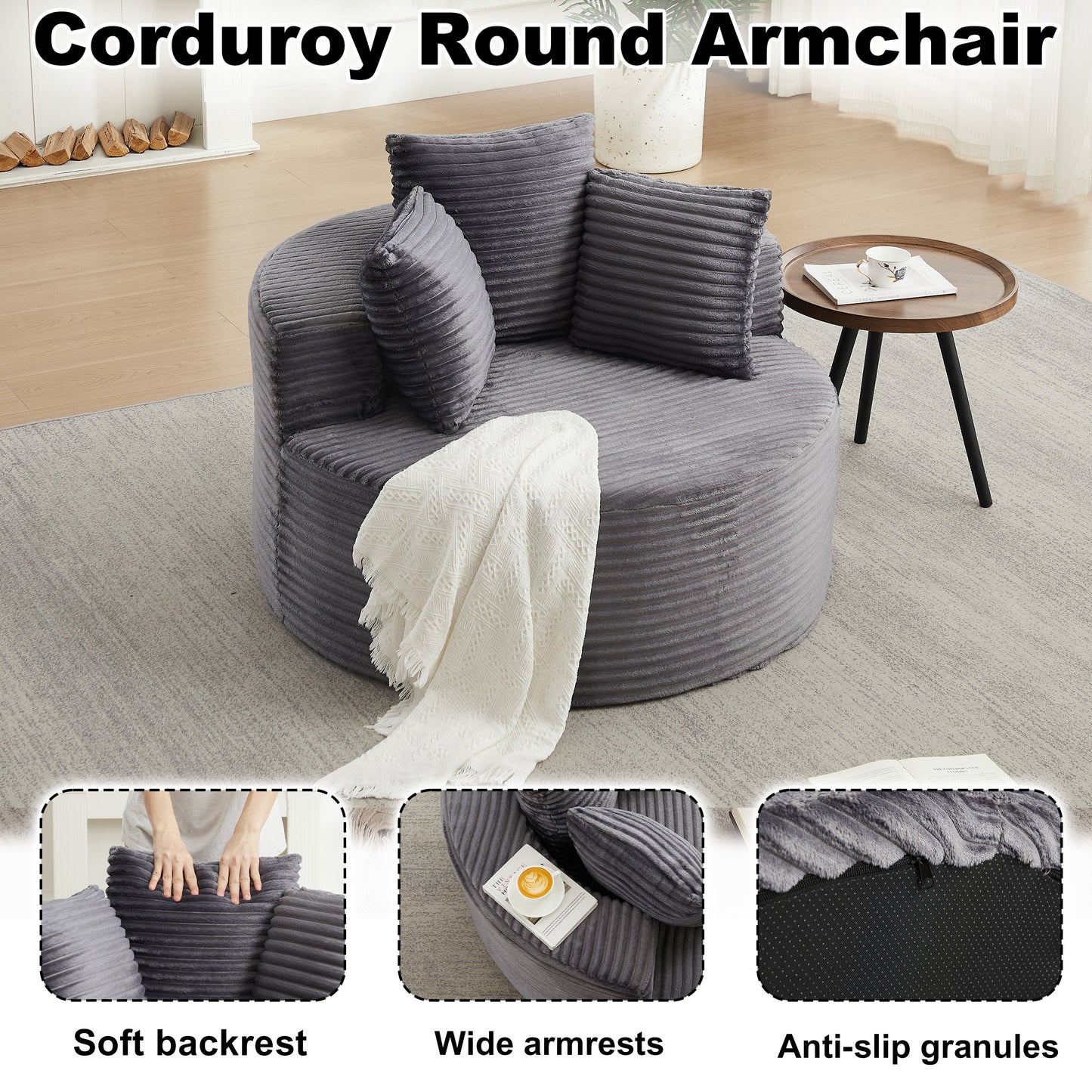 43-inch Round Corduroy Single Sofa