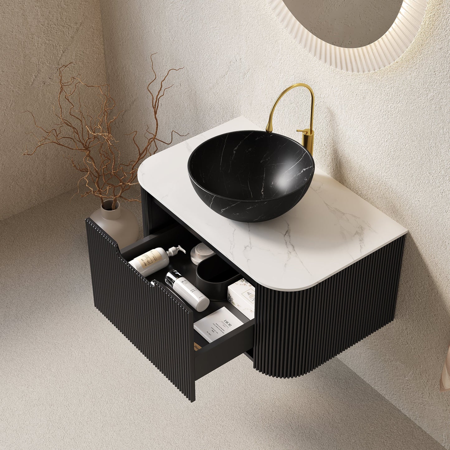DINA 30" Bathroom Vanity & Sink with Floating Curved Edges