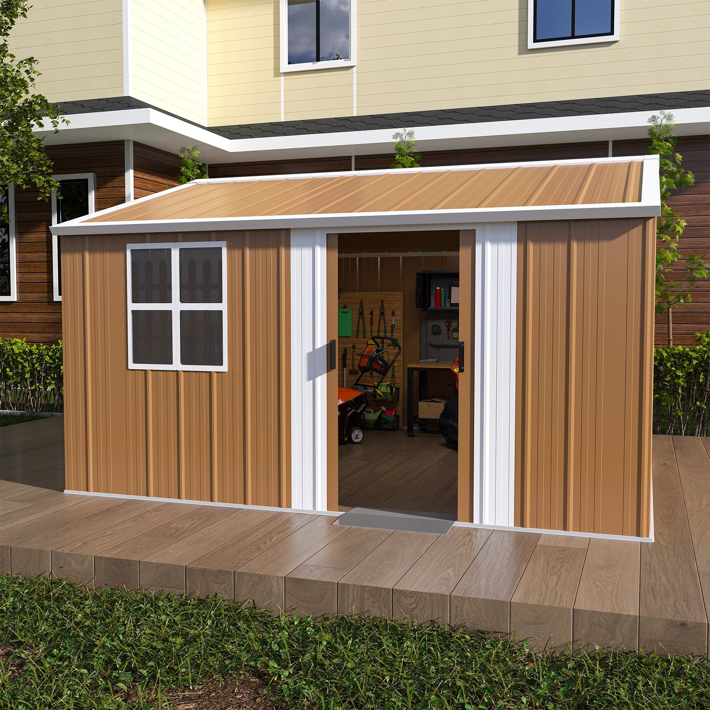 12x10 FT Heavy-Duty Metal Storage Shed with Lockable Door & Ventilation