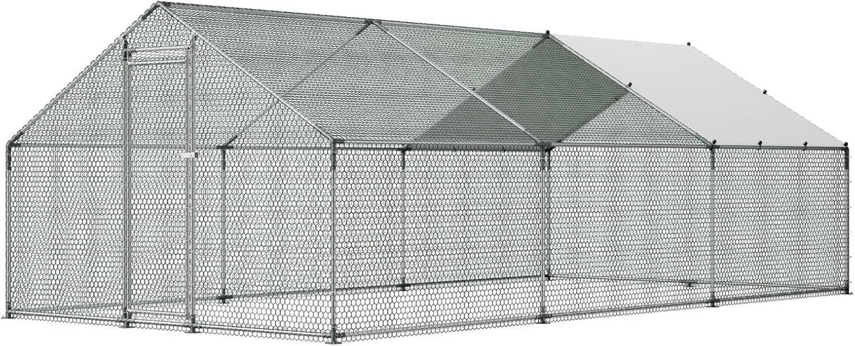VEVOR Large Metal Chicken Coop, Walk-in Poultry Cage With Waterproof Cover, Outdoor Hen House For Chicken Duck Rabbit Farm