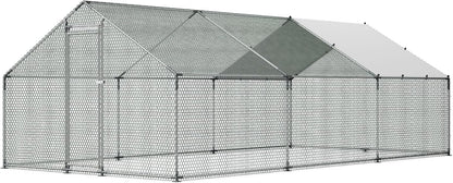 VEVOR Large Metal Chicken Coop, Walk-in Poultry Cage With Waterproof Cover, Outdoor Hen House For Chicken Duck Rabbit Farm