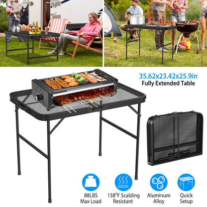 Foldable Camping Table – Height-Adjustable Aluminum Grill Stand