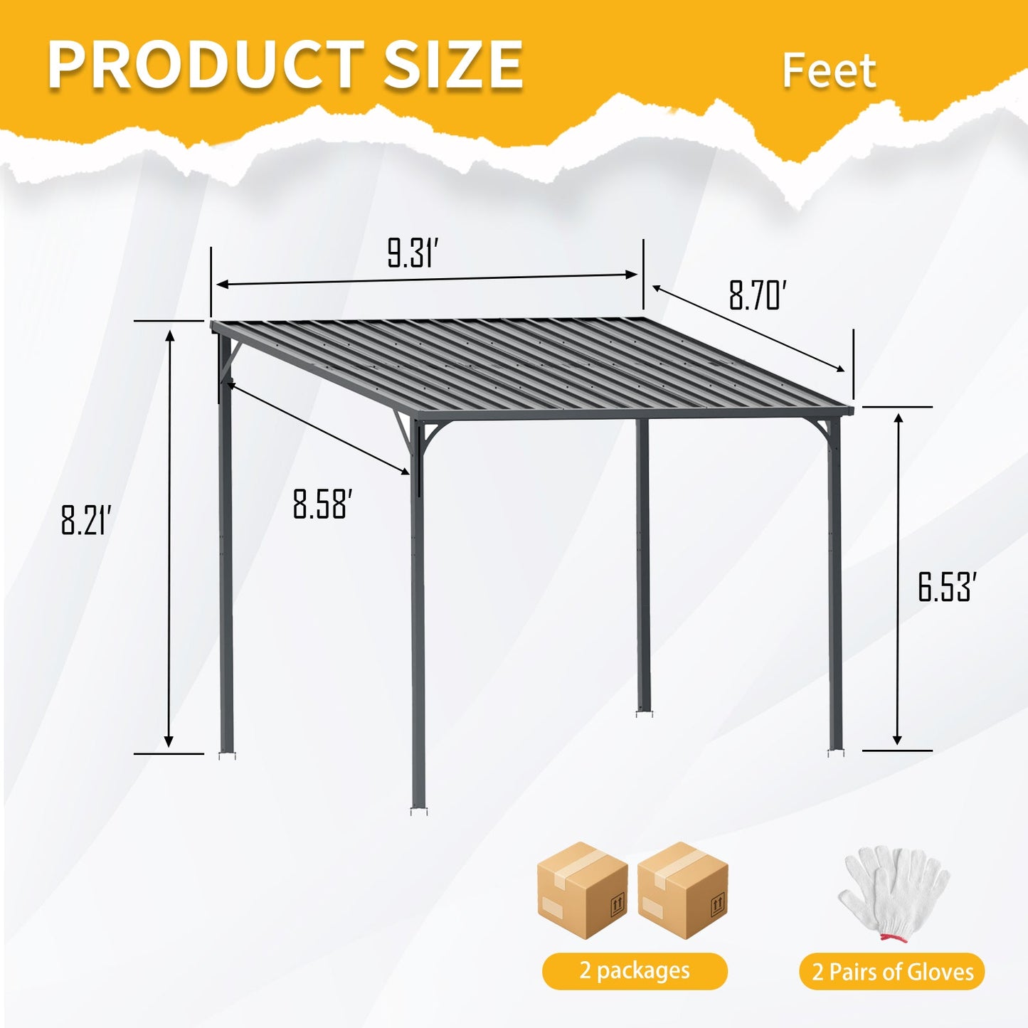 Outdoor Pergola 8' x 10' Metal Inclined Roof