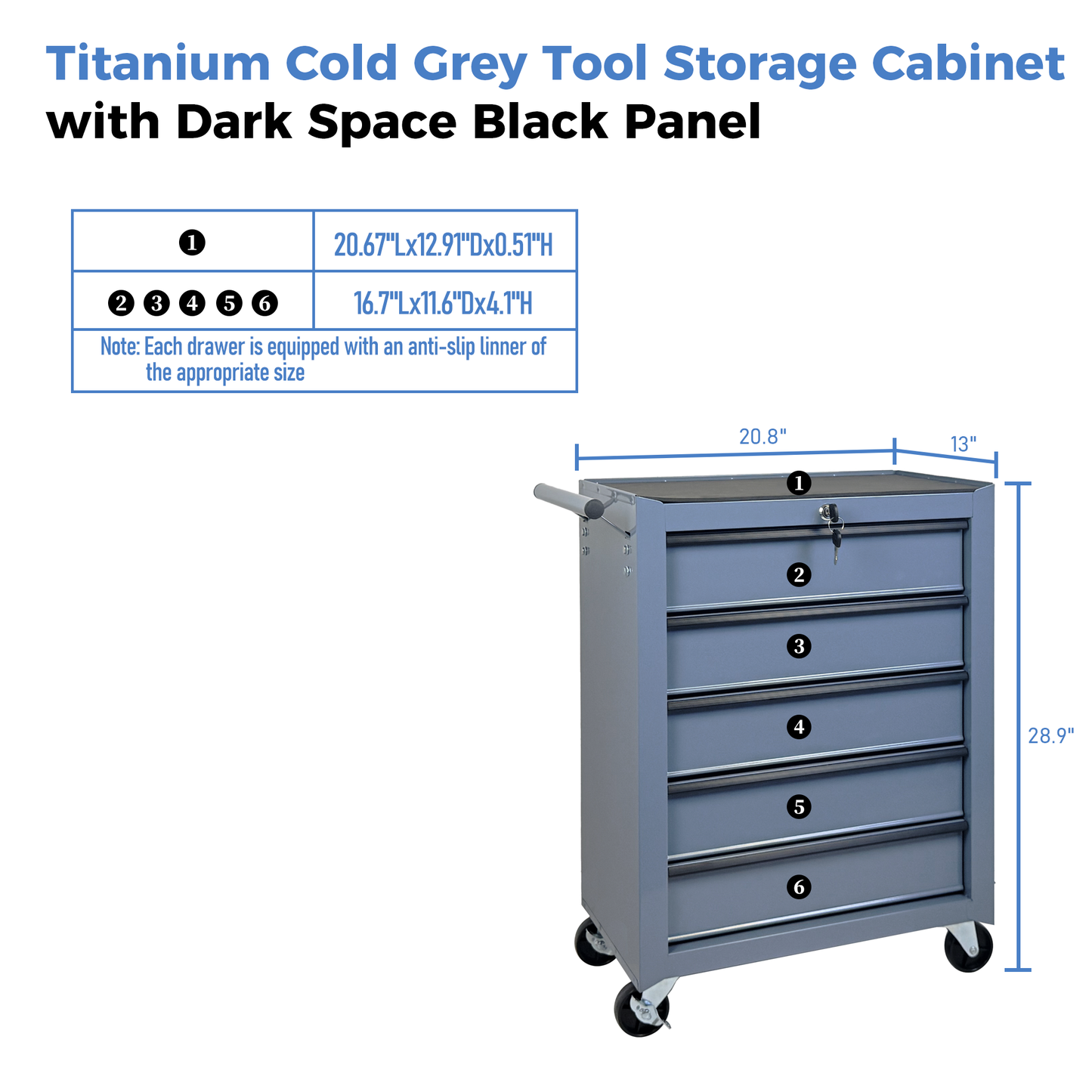 Rolling Metal Tool Chest with 5 Drawers