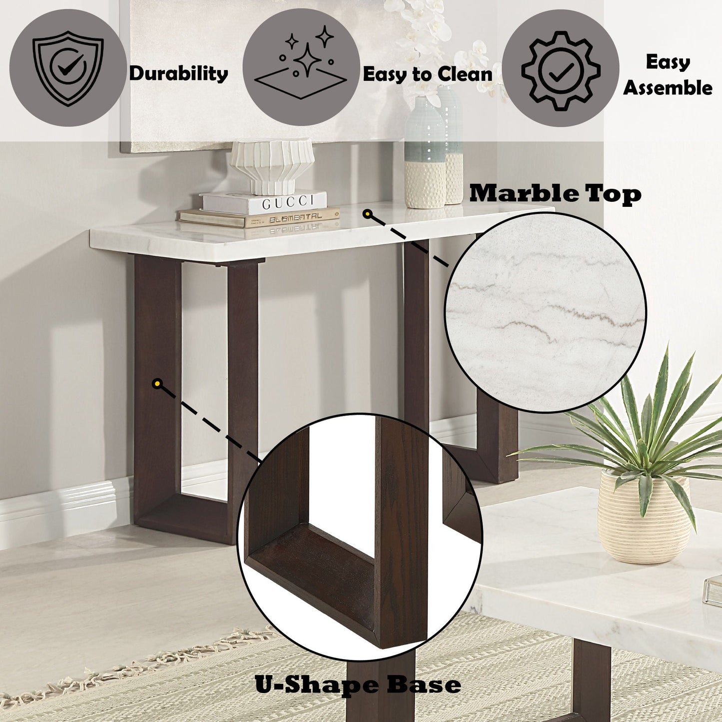 Edwyn Natural Marble Top End Table