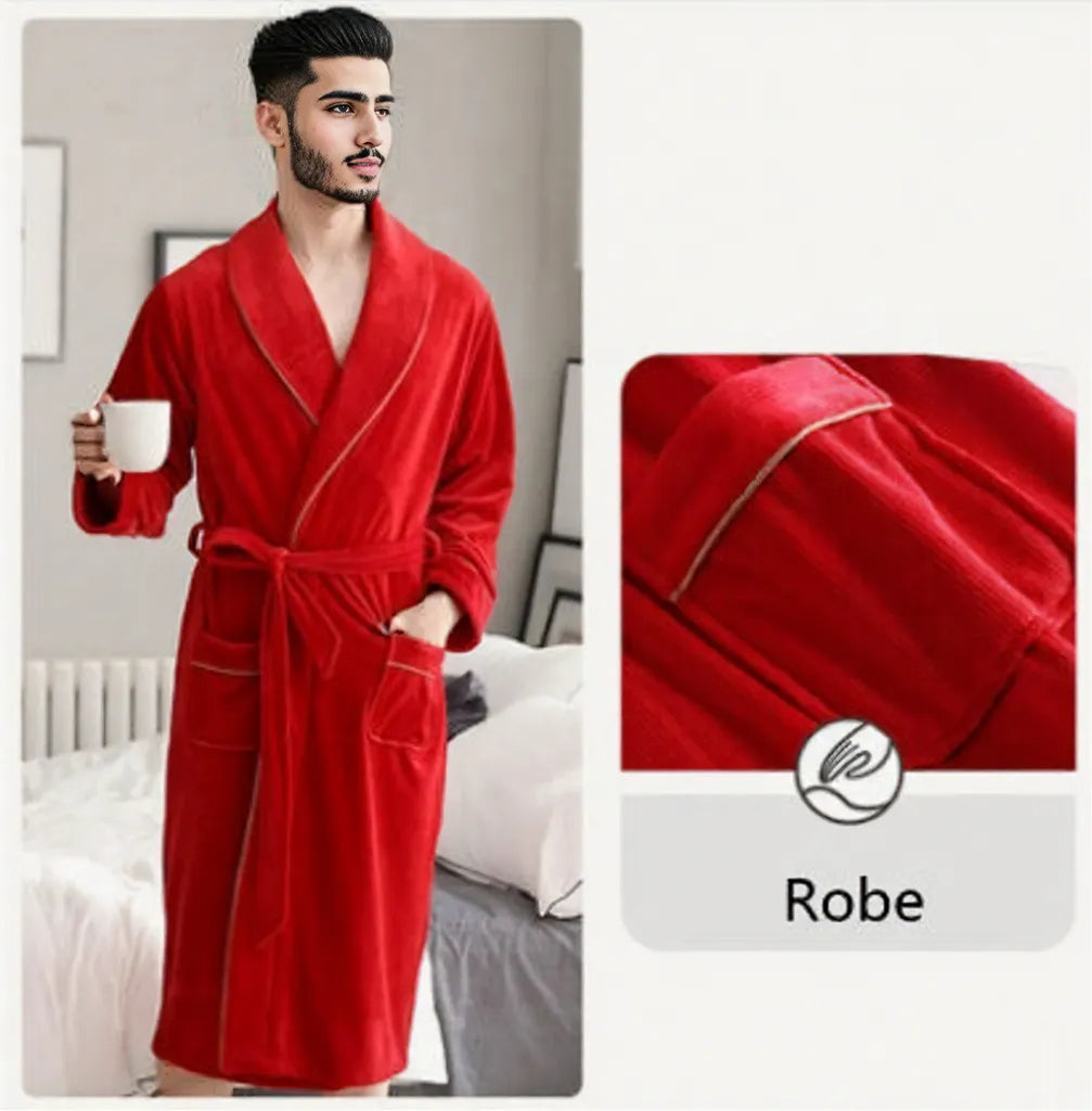 Burgundy island velvet fabric winter unisex flannel robe for men & women