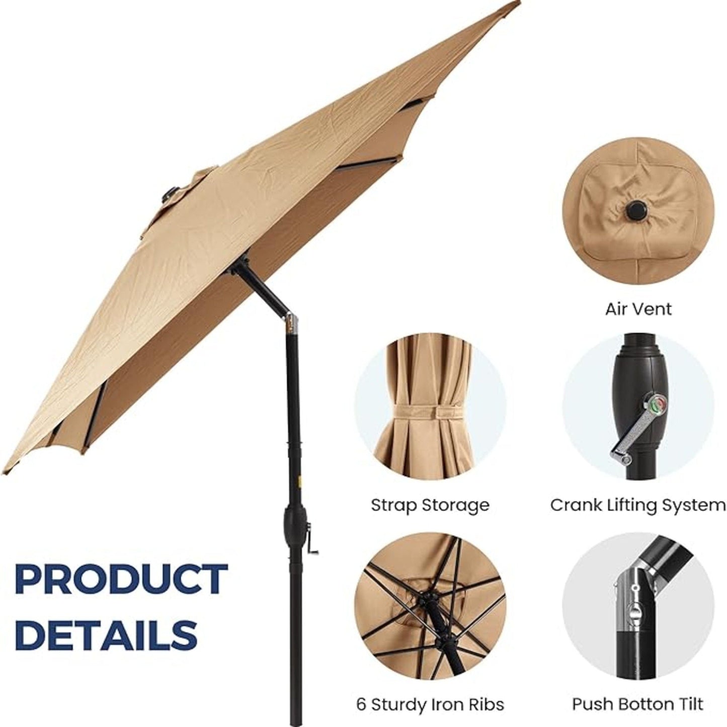 Rectangular Patio Umbrella With Crank Tilt, Polyester UV-Resistant Canopy