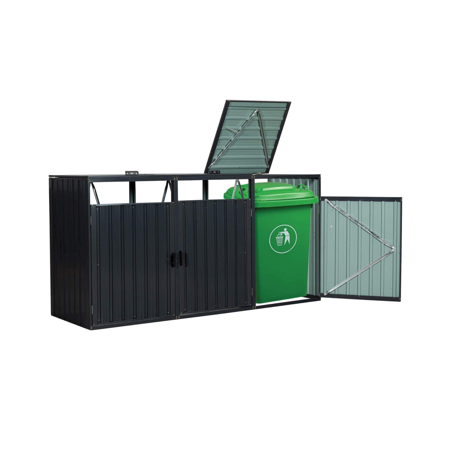 94-Inch Heavy-Duty Outdoor Galvanized Stainless Steel Garbage Bin Shed For 3 Trash Cans (SAK89882)