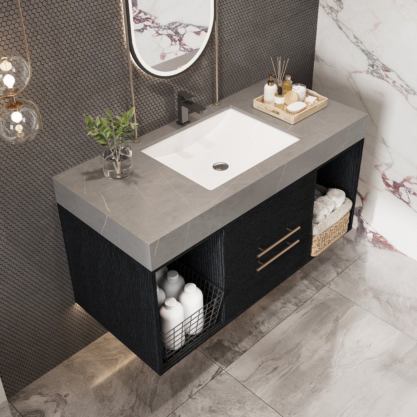 39.4 Inches Single Contemporary Floating Bathroom Vanity