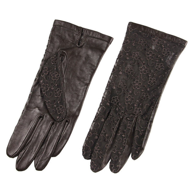 Non-slip driving lace sunscreen leather gloves