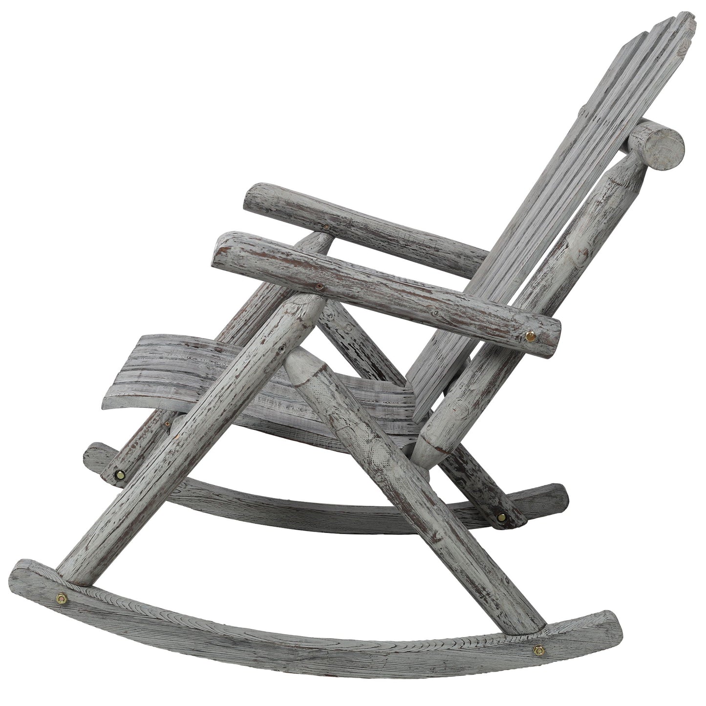 Durable Wooden Porch Rocker, Fir Log Rocking Chair