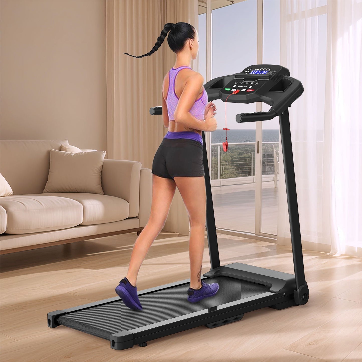 Foldable Treadmill 2.5Hp Electric Running Machine For Home - Black