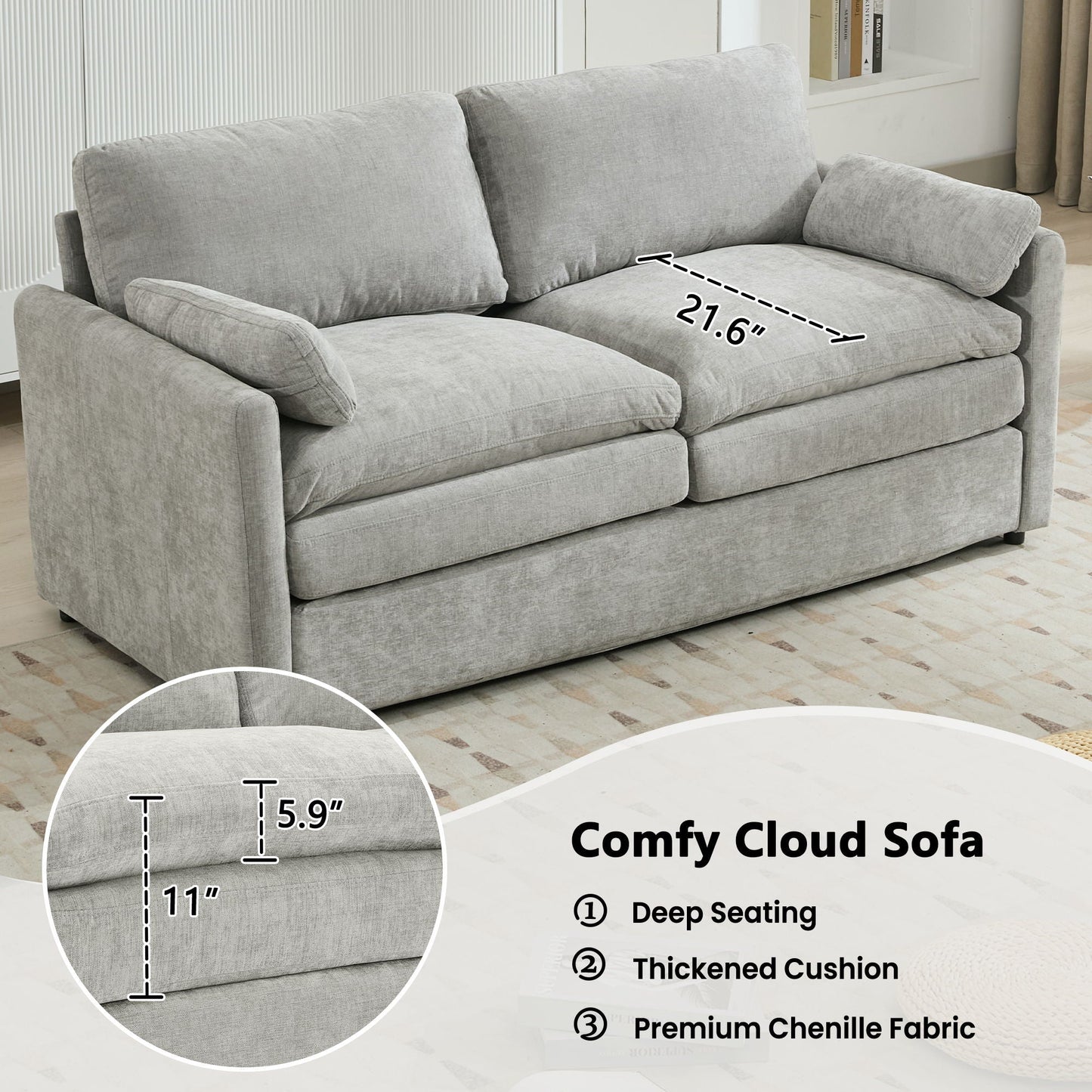 Cozy Upholstered Cushion Loveseat Sofa For Living Room