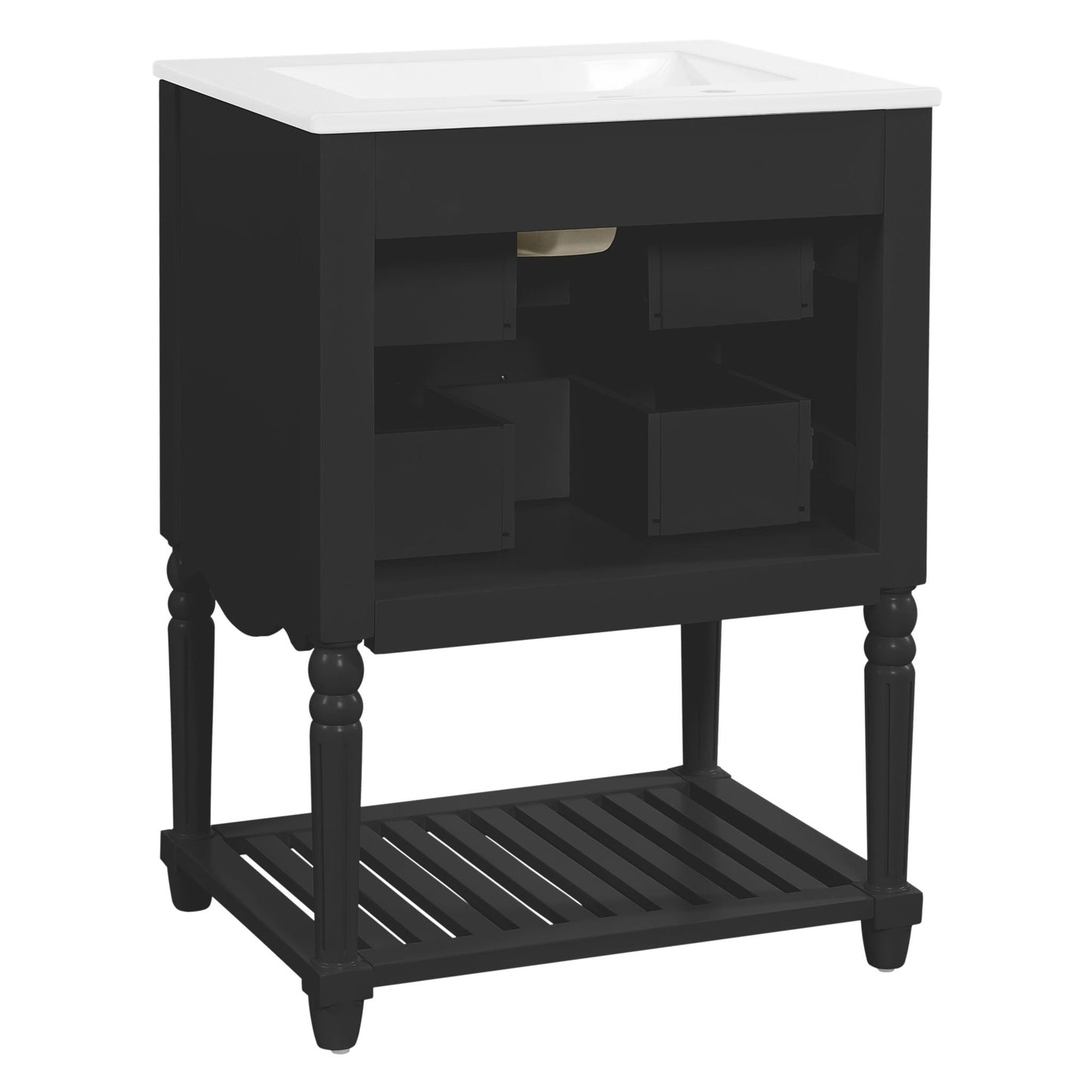 Wave Design Bathroom Vanity With Sink, 2 Drawers And Open Shelf