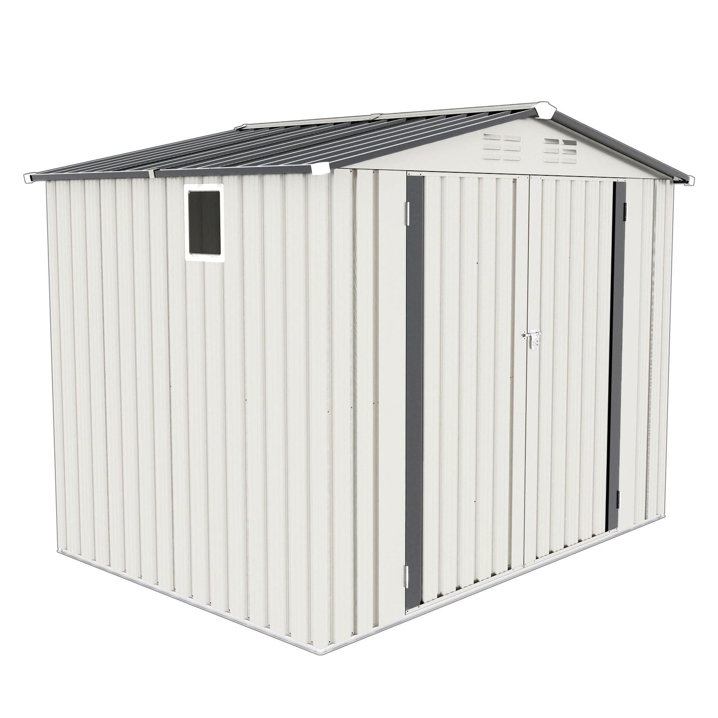 Outdoor Garden Storage Shed, Tool Shed With Pitched Roof Waterproof With 1 Window And 2 Lockable Door - White / Gray