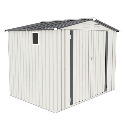 Outdoor Garden Storage Shed, Tool Shed With Pitched Roof Waterproof With 1 Window And 2 Lockable Door - White / Gray