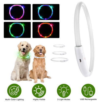 USB Rechargeable LED Dog Collar Multi-Color Lighting Dog Safety Collar Cuttable Length Glow Dog Collar For Small Medium Large Dog Night Walking