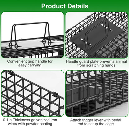 32in 2 Door Live Animal Cage Trap For Animals Under 12LBS Easy To Setup Humane Galvanized Iron Trap Cage For Rabbits Groundhogs Skunk Opossums Nutria