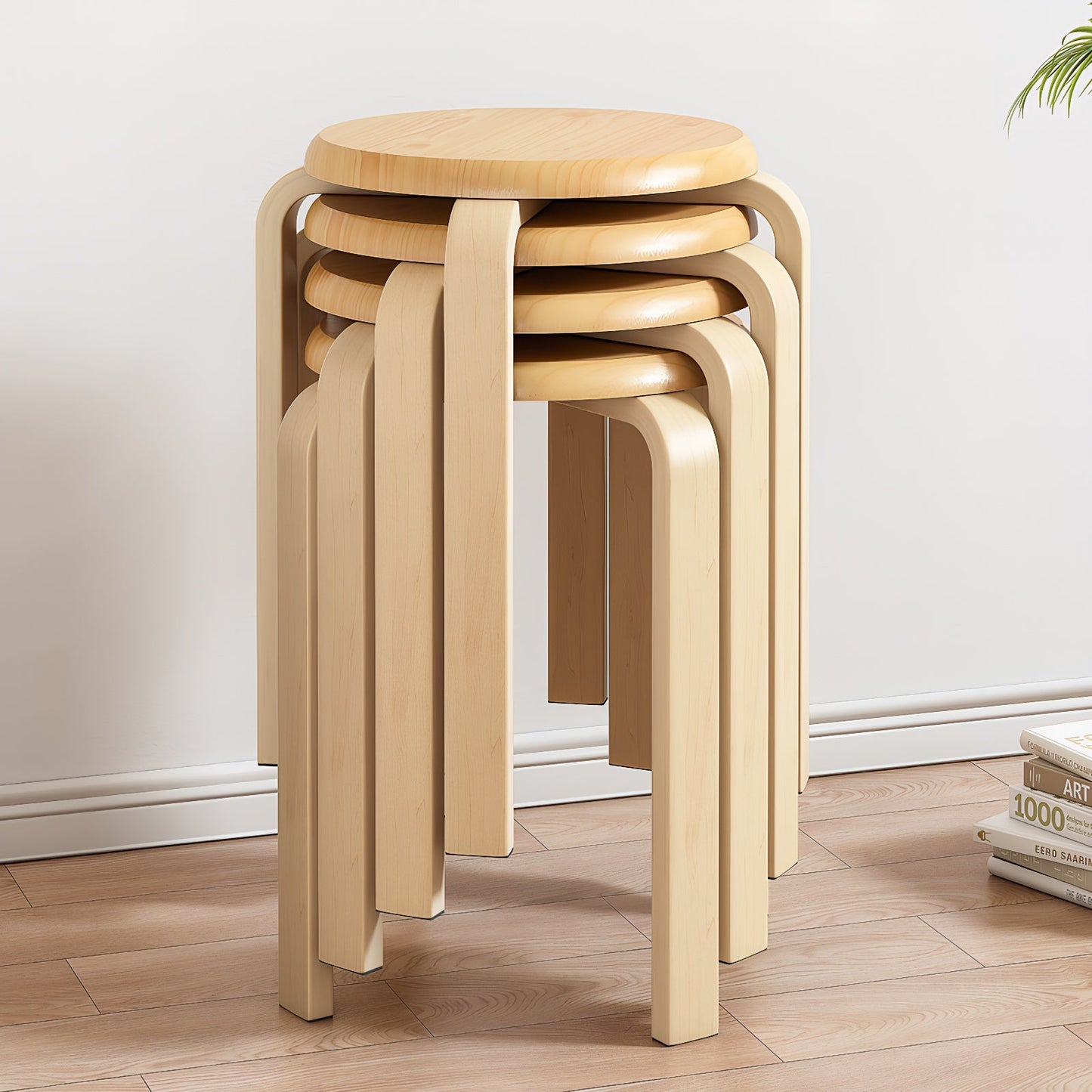 Stackable Bentwood Stool Set of 4, 18" Round Backless Nesting Stools