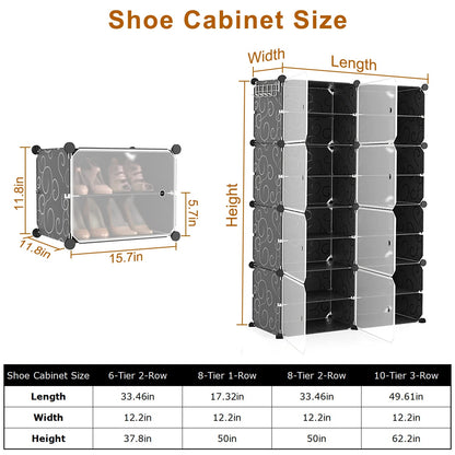 8-Tier Shoe Rack Organizer with Transparent Doors, 32 Pairs
