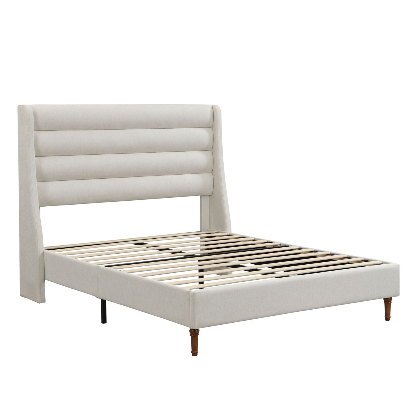 Modern Upholstered Platform Bed With Wave Shaped Headboard