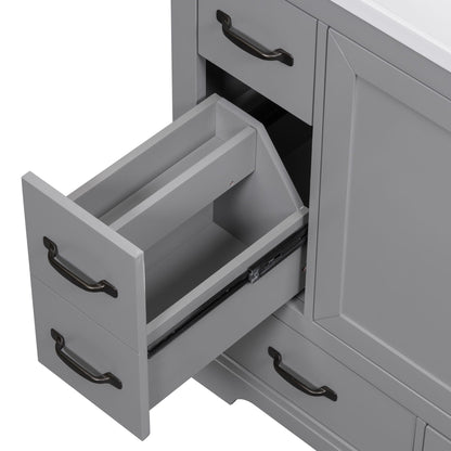 36" Bathroom Vanity Without Sink, Cabinet Base Only, 6 Drawers, Multi Functional Drawer Divider, Adjustable Shelf - Gray