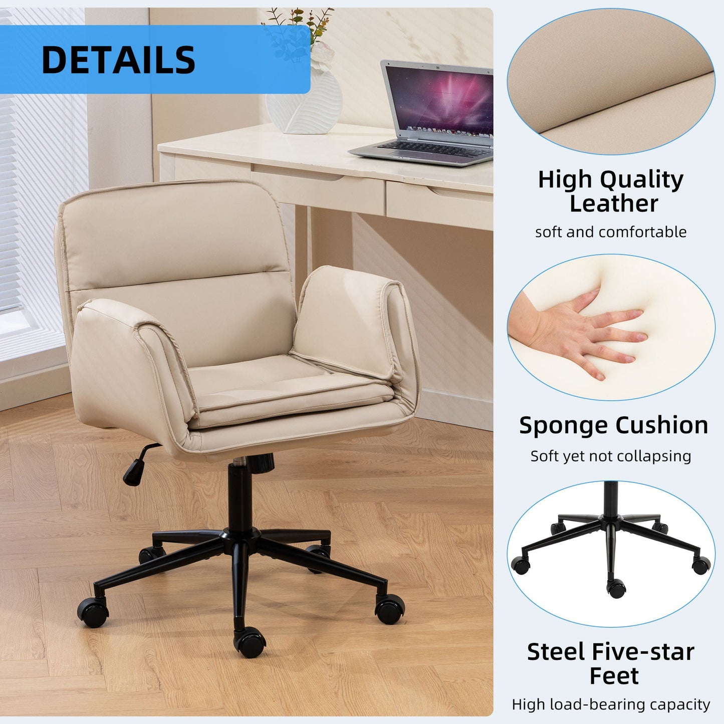 Criss Cross Swivel Desk Chair With Adjustable Armrests & Wheels For Home Office
