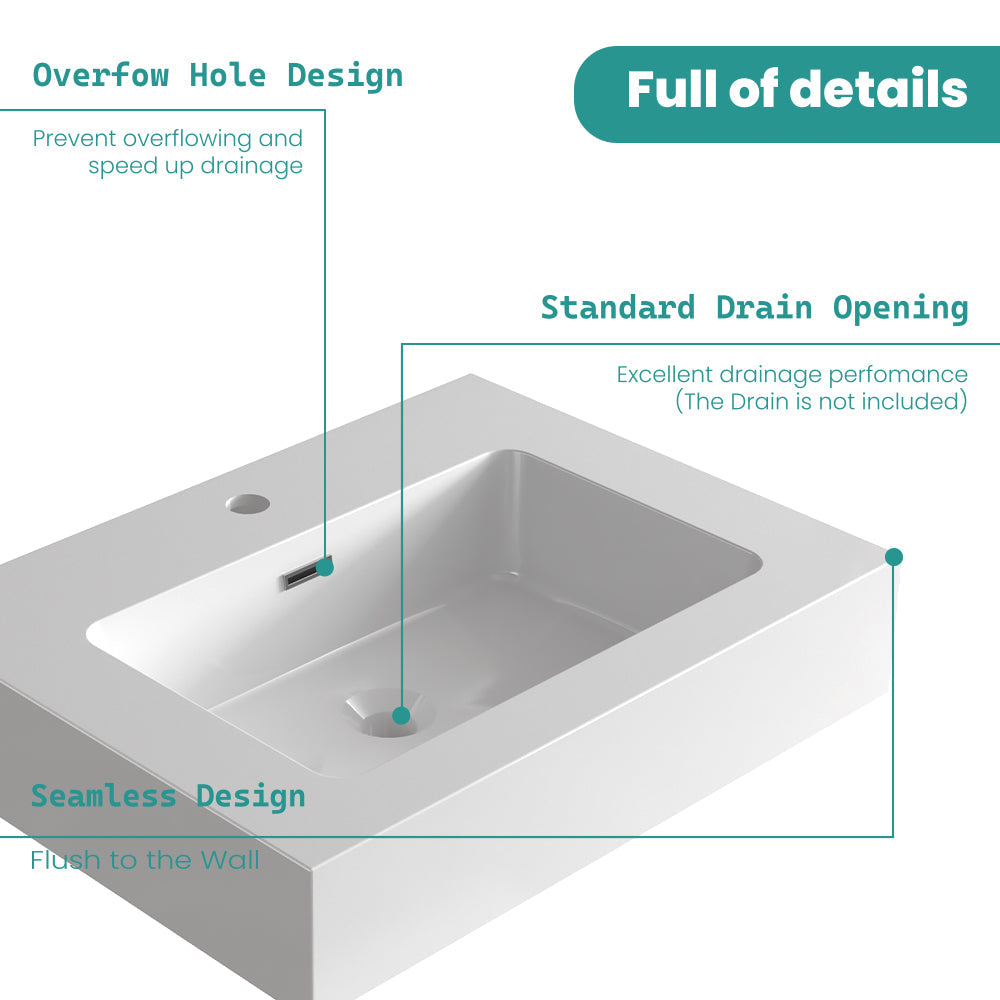 Glossy White Integrated Solid Surface Basin Without Drain & Faucet
