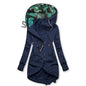Solid Colour Printed Hooded Long Sleeve Jacket