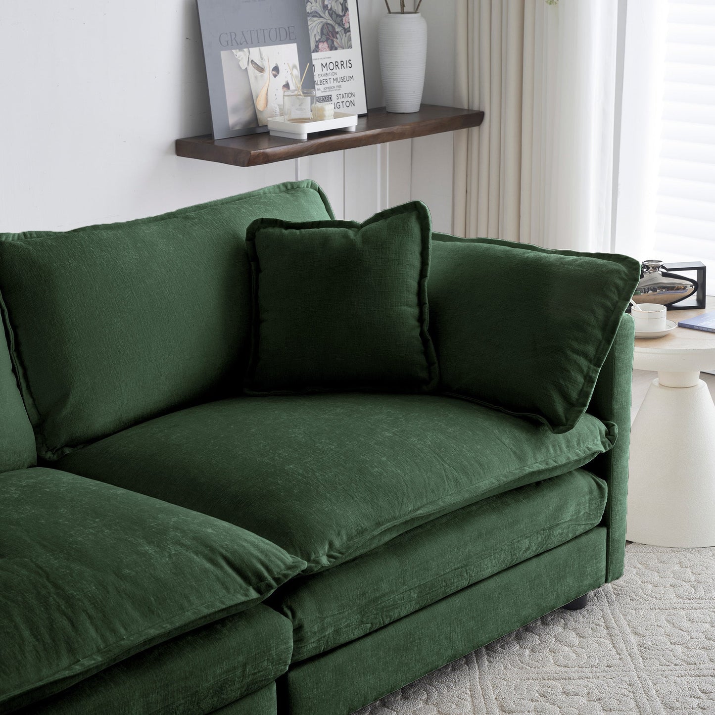 Mid-Century Modern 3-Seater Sofa with Green Chenille Upholstery