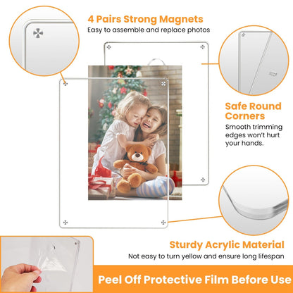 4Pcs Acrylic Photo Frames 5x7In Photo Display Vertically Horizontally Free Standing Desktop Picture Frame High Definition Magnetic Frameless Photo Hol