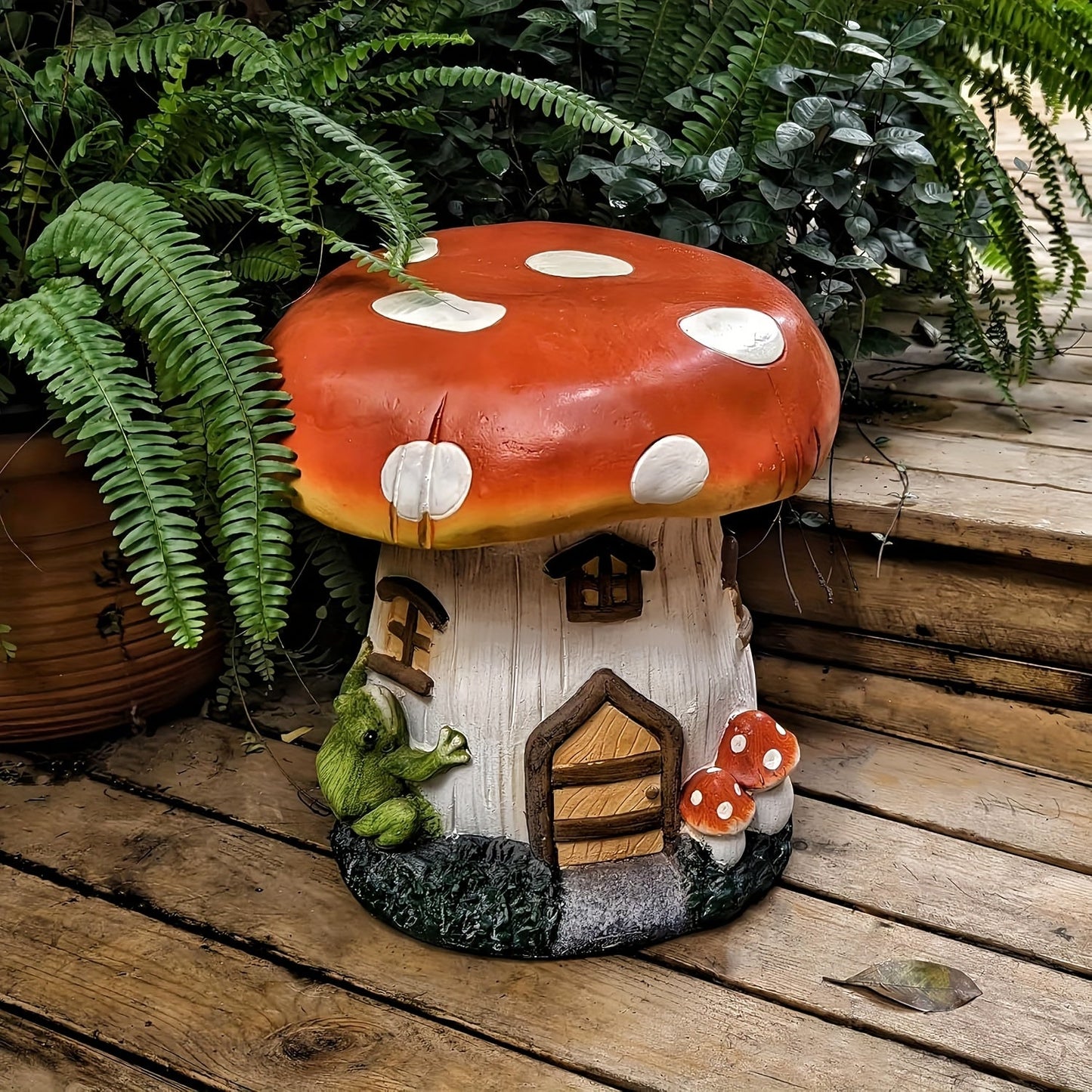13.4" Mushroom House Garden Stool