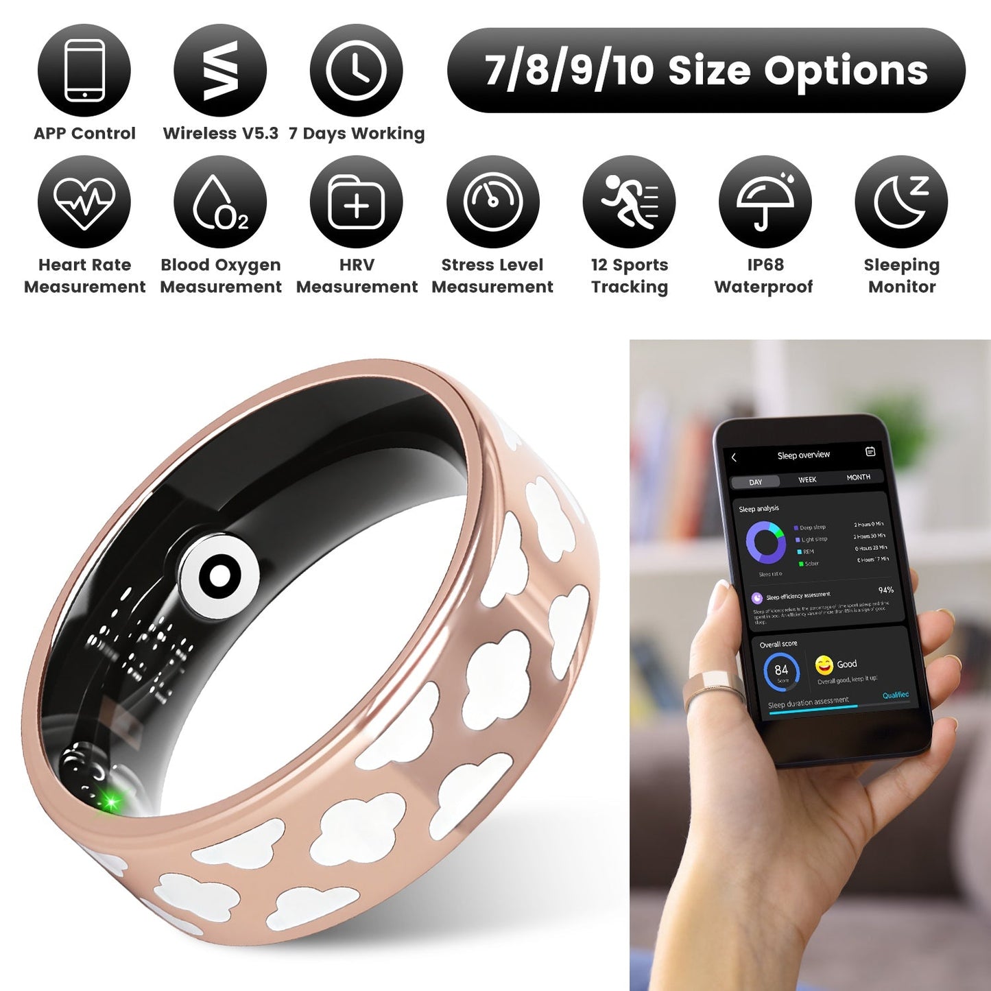 Smart Ring Health Tracker with Sleep & Fitness Monitoring