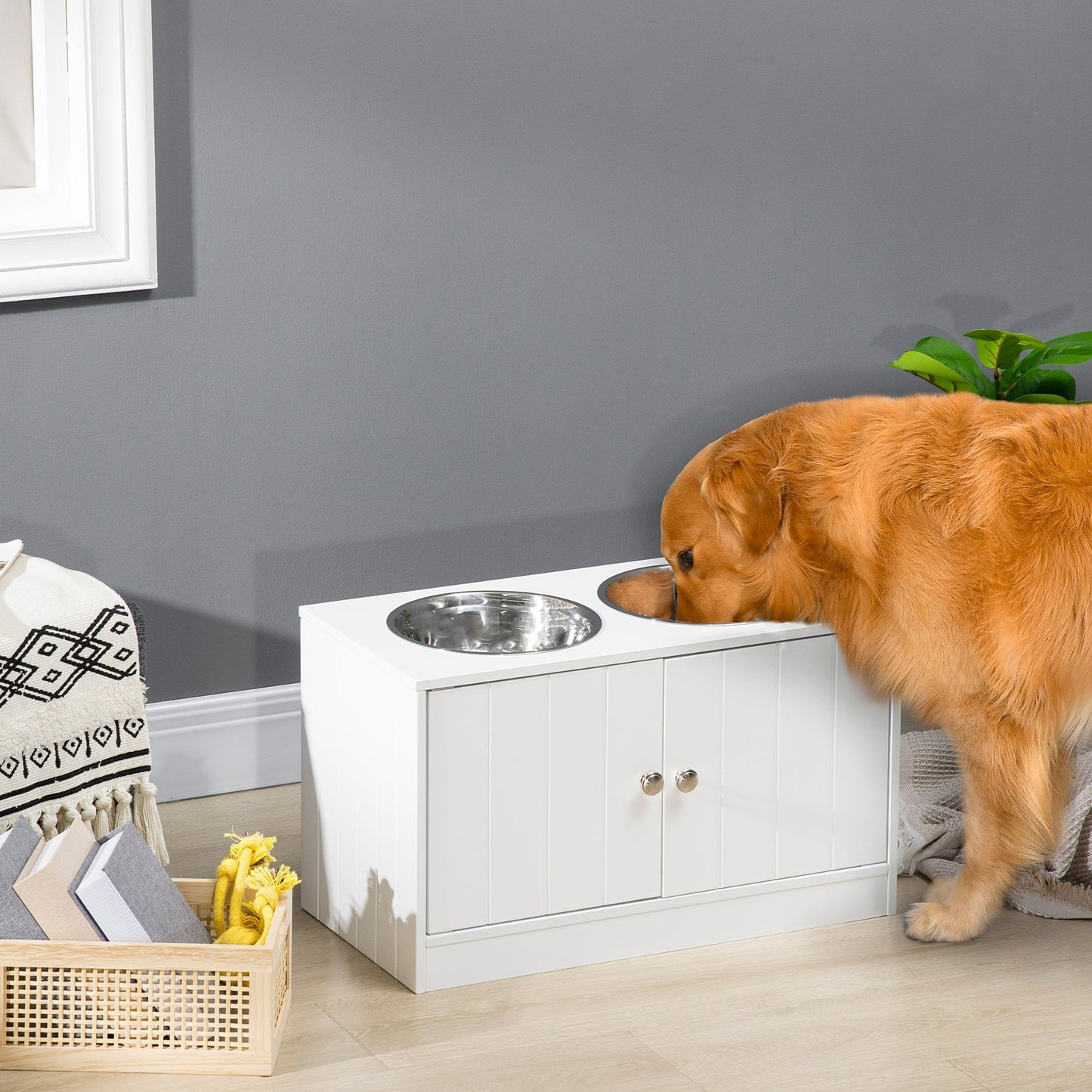 PawHut Large Elevated Dog Bowls with Storage Cabinet