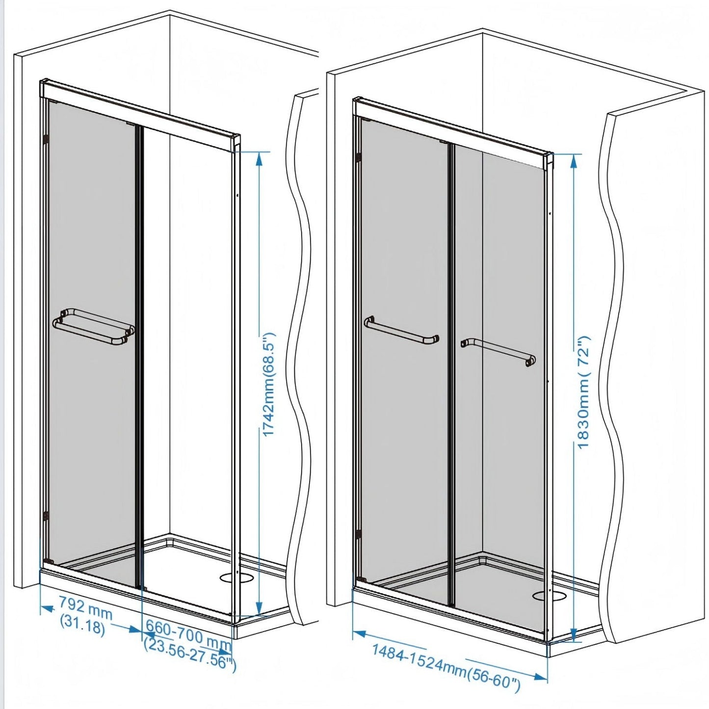 Double Sliding Shower Door With Explosion Proof Film