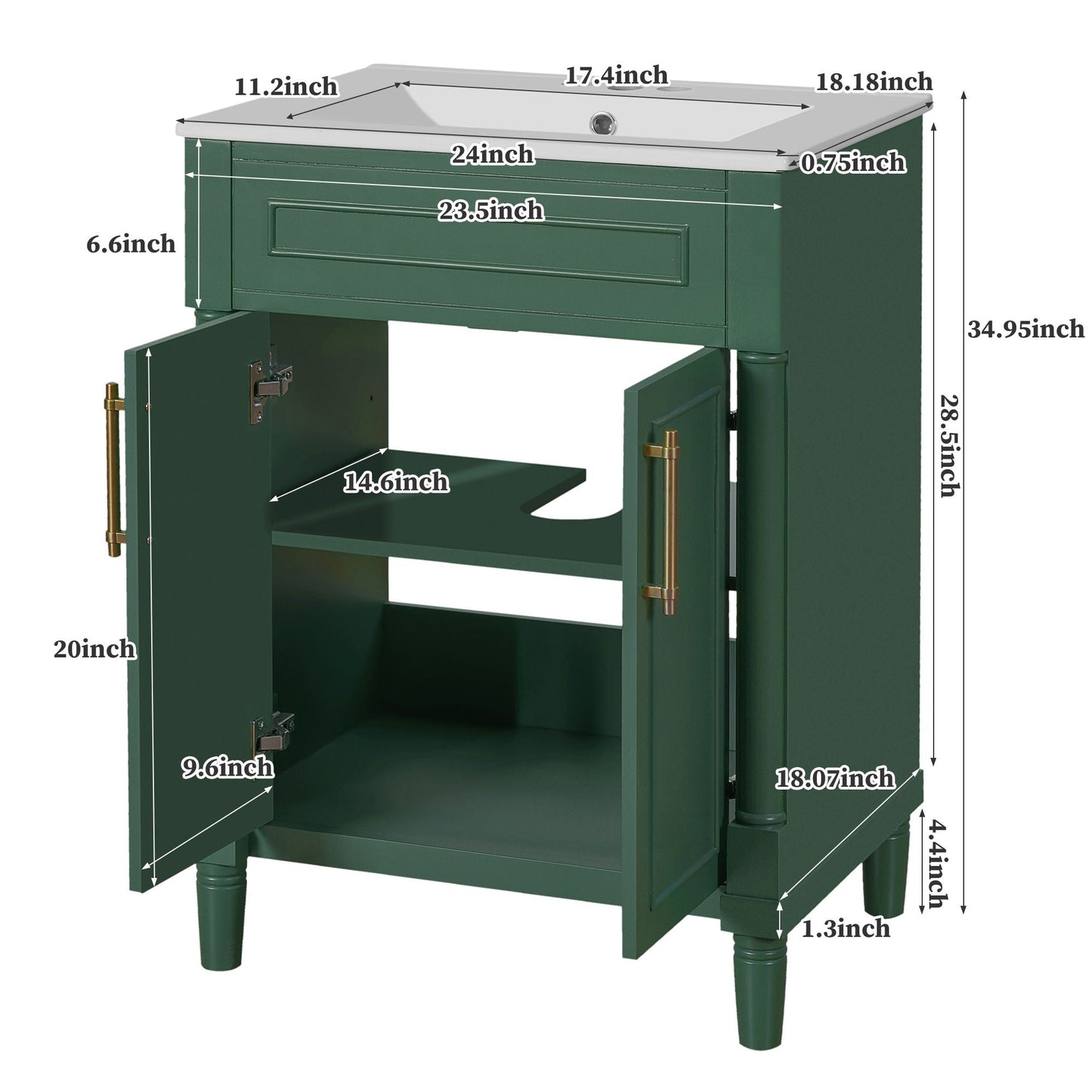 Bathroom Vanity With Integrated Sink and 2 Door Cabinet