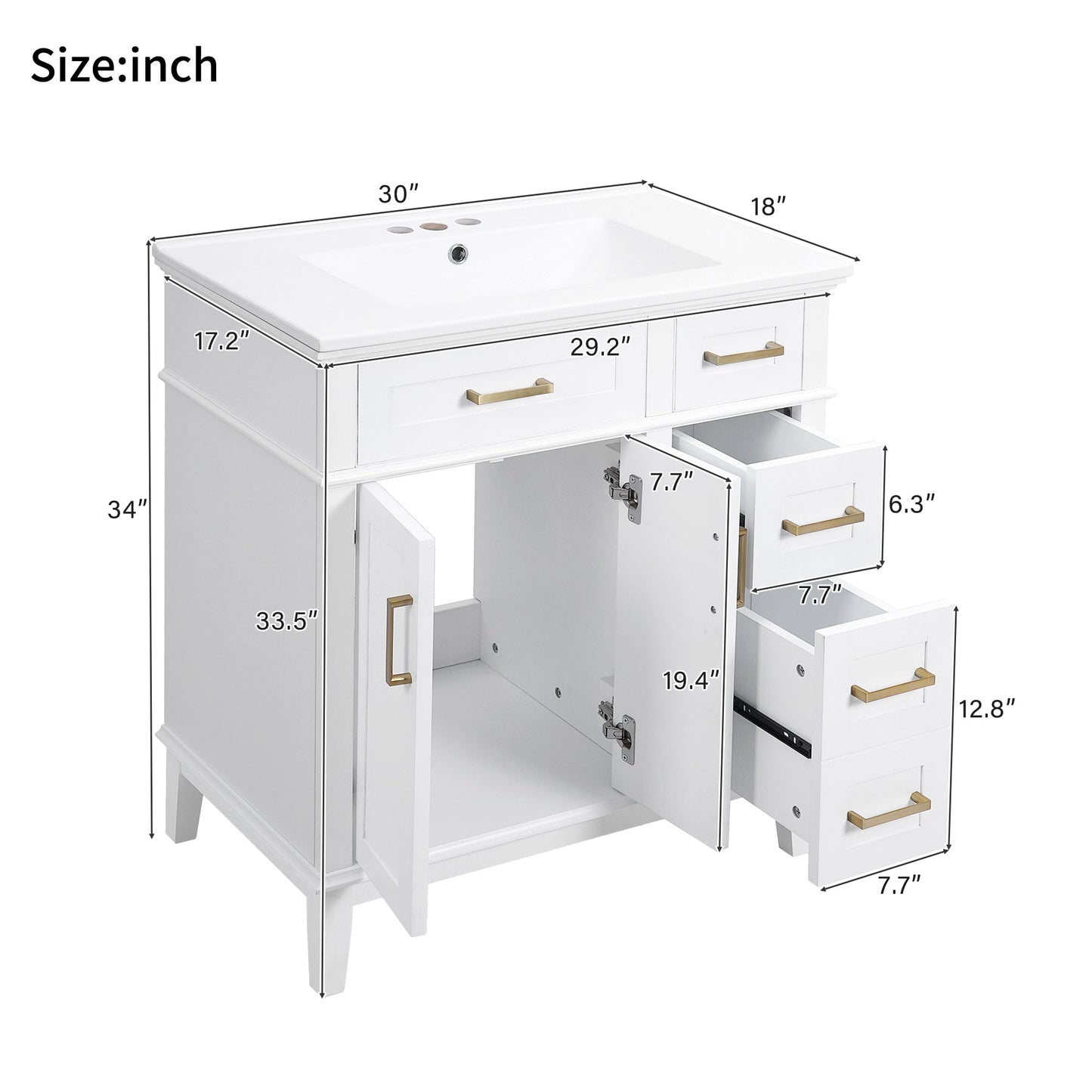 30" Bathroom Vanity with Ceramic Sink and Modern Storage Cabinet