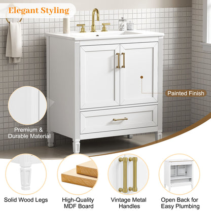Elegant Fluted Bathroom Vanity With Sink, Soft Close Doors & Drawer