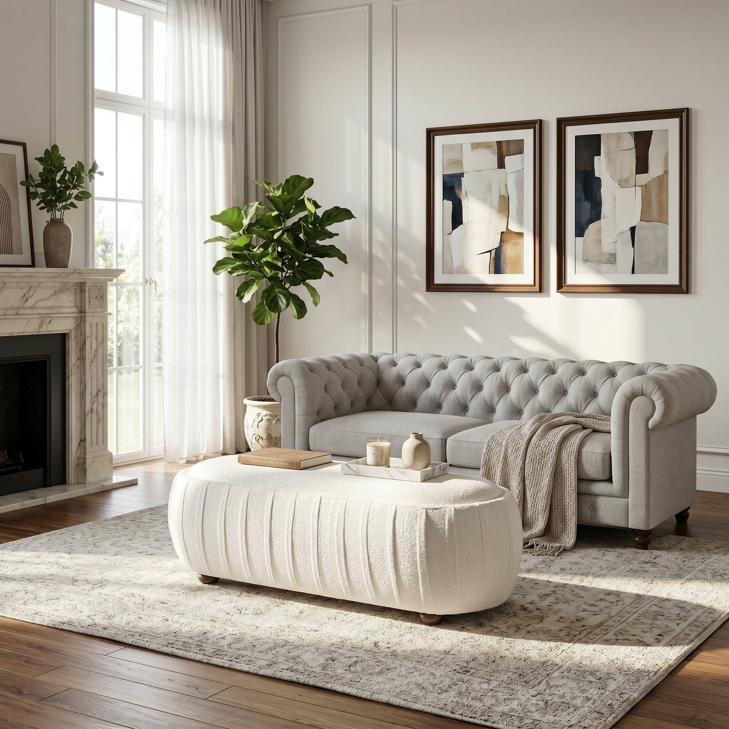 Upholstered Ottoman, Oval Shape