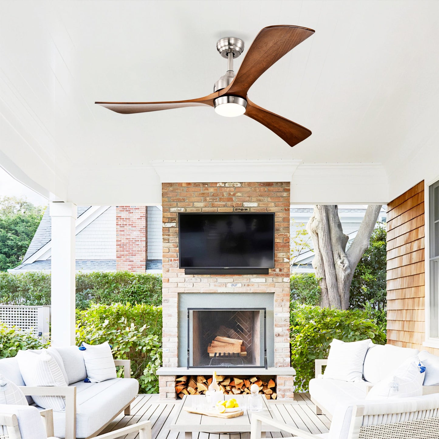 52" Solid Wood Blades Ceiling Fan with Lights and Remote Control