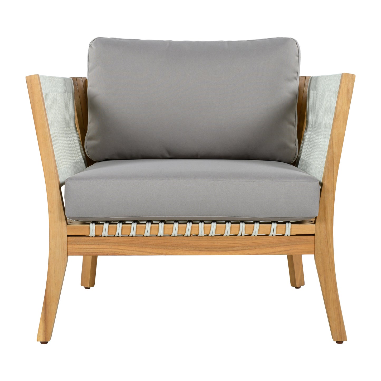 30.3" Outdoor Acacia Wood Patio Chair with Woven Rope Accents