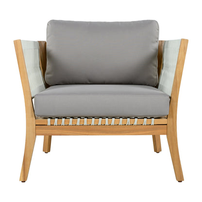 30.3" Outdoor Acacia Wood Patio Chair with Woven Rope Accents