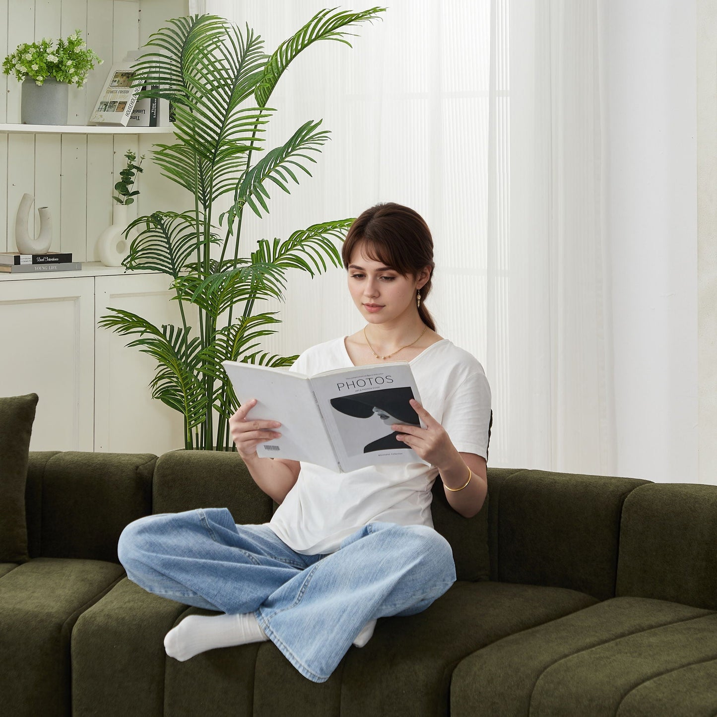 Modular Sectional Sofa With 2 Pillows, Symmetrical Design