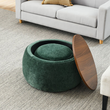 Round Storage Ottoman, 2 In 1 Function, End Table And Ottoman