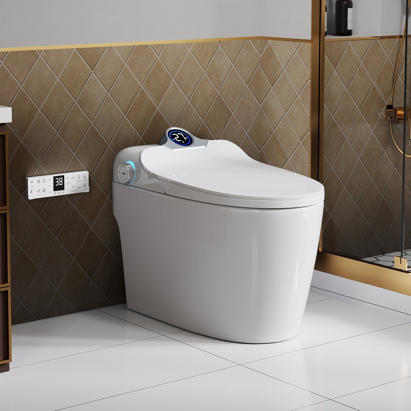 Smart Toilet Bidet Combo with Foot Sensor and Remote Control