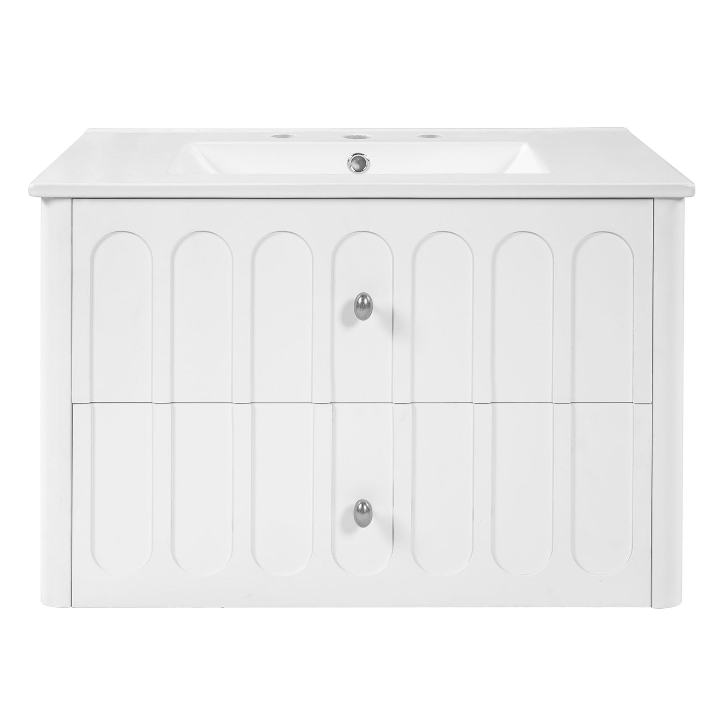 Floating Bathroom Vanity With Oval Knobs & Round Edge, Soft Close Drawer Slides