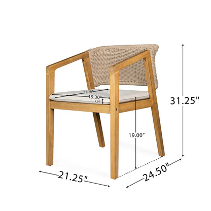 7-Piece Outdoor Dining Set, Acacia Wood Table & 6 Acacia Wood Rope Chairs